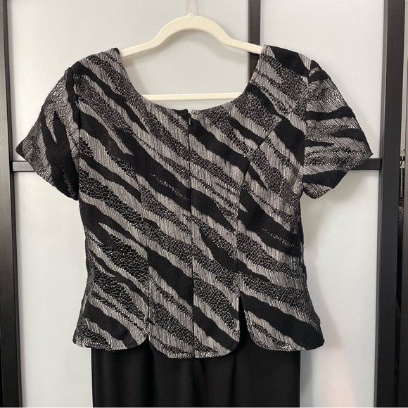 Vintage Joseph Ribkoff Couture Silver & Black Sparkle Striped Aline Evening Gown - Picture 4 of 16